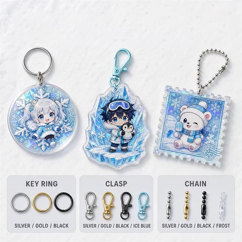 Benutzerdefinierter Pinguin Acryl Schlüsselanhänger Schneeflocke Anime Anhänger Design
