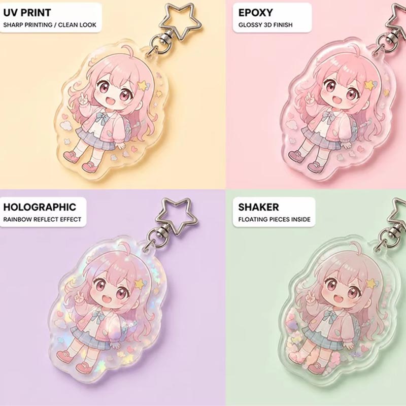 Benutzerdefinierter Regenbogen Hologramm Acryl Schlüsselanhänger Anime Anhänger Charm