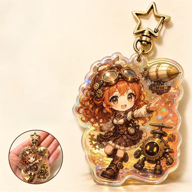 Benutzerdefinierter Steampunk Acryl Schlüsselanhänger Vintage Gear Epoxid Anhänger