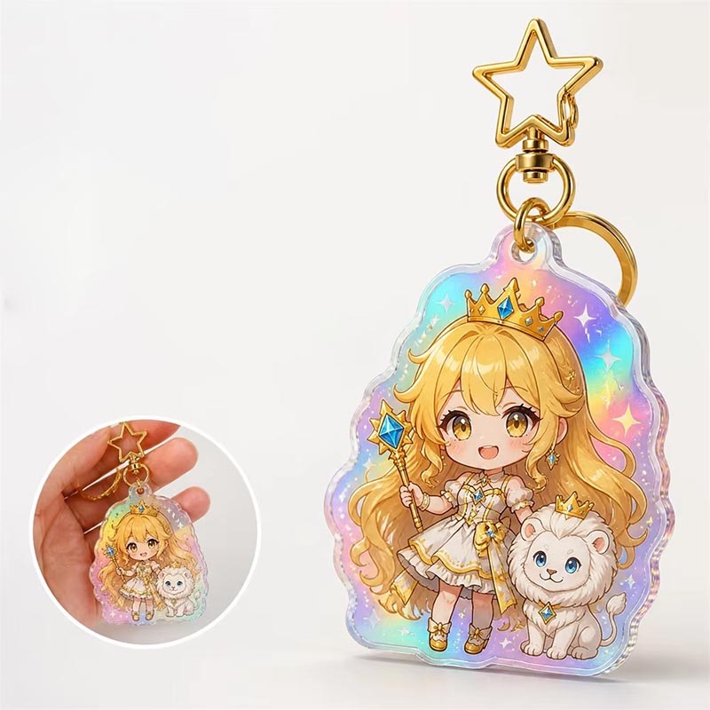 Benutzerdefinierter Regenbogen Hologramm Acryl Schlüsselanhänger Anime Anhänger Charm