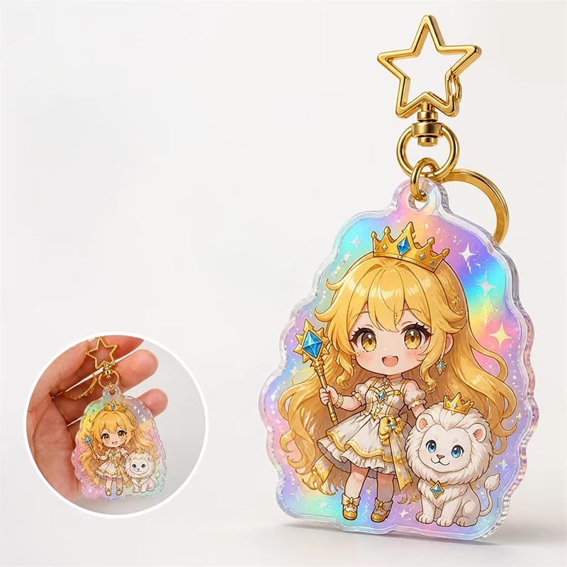 Benutzerdefinierter Chibi Acryl Schlüsselanhänger UV-gedrucktes holografisches Epoxid