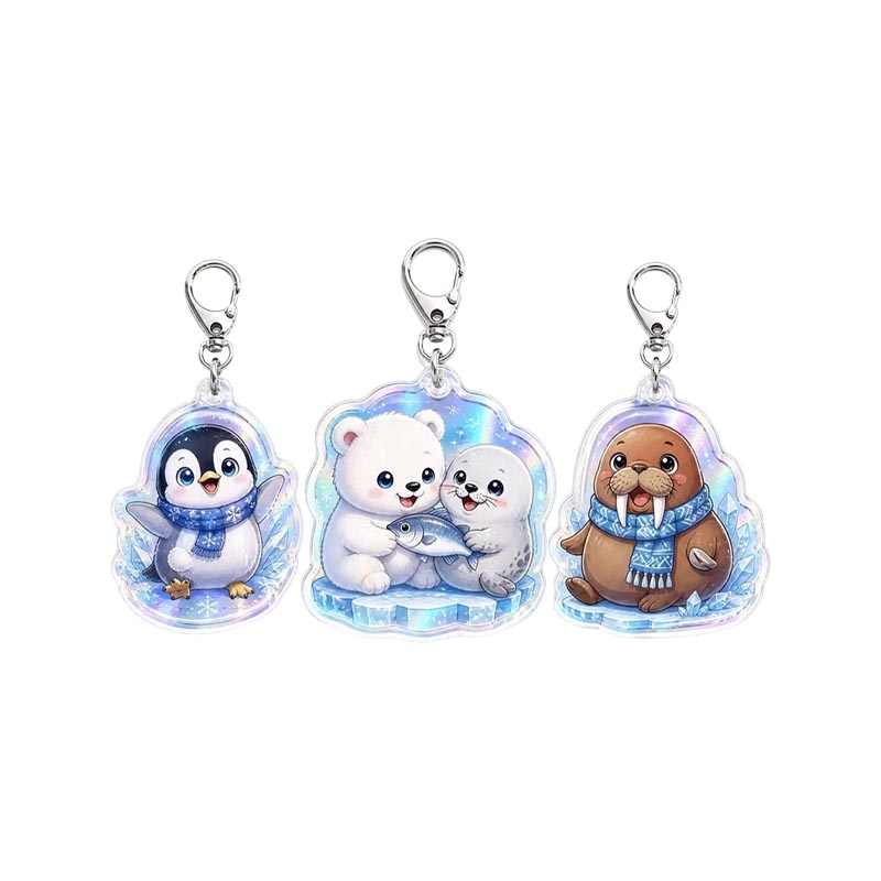 Benutzerdefinierter Pinguin Acryl Schlüsselanhänger Schneeflocke Anime Anhänger Design