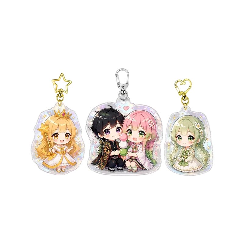 Benutzerdefinierter Chibi Acryl Schlüsselanhänger UV-gedrucktes holografisches Epoxid